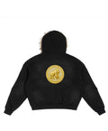 Gold Medallion Black Fur Hoodie Jacket